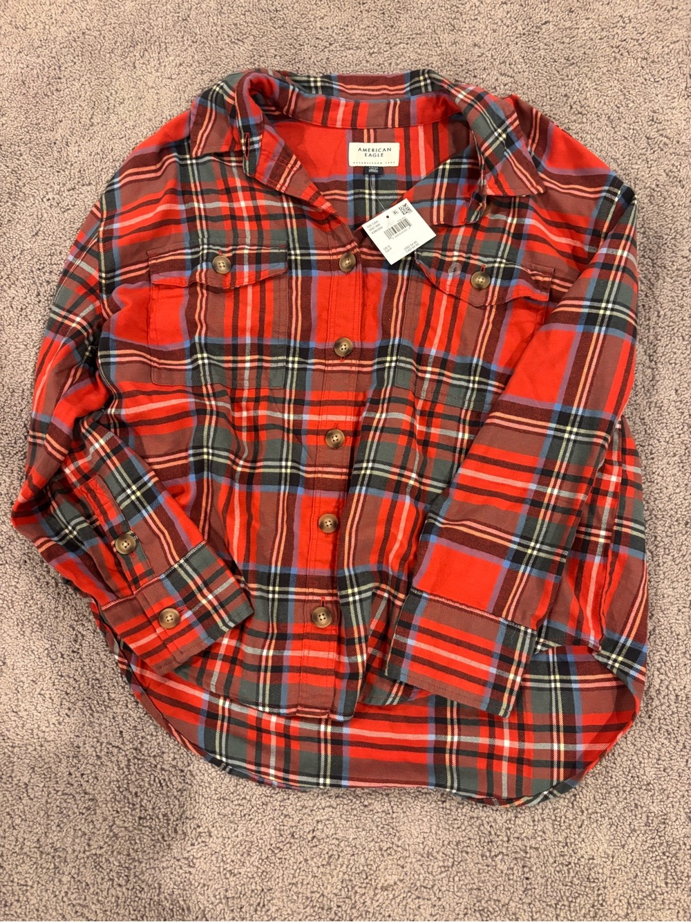 American Eagle Outfitters Red Plaid Button-Up Shirt